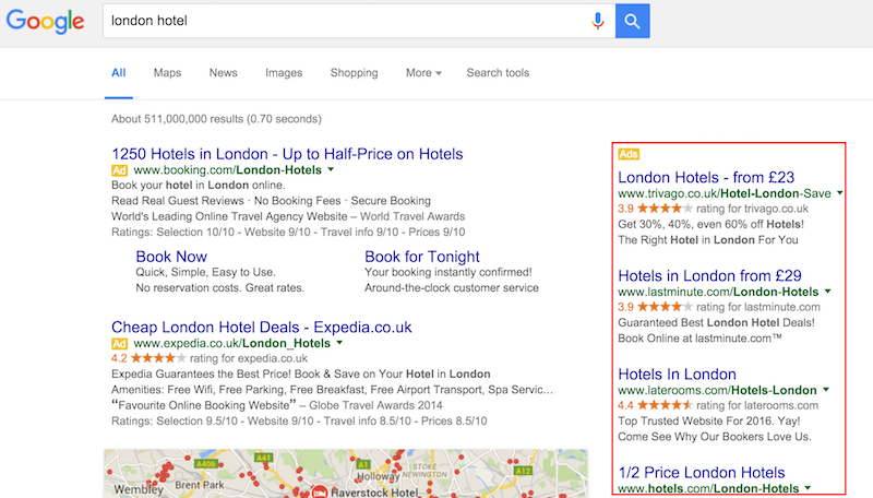 london-hotel-Google-Search-with-right-hand-side-ads